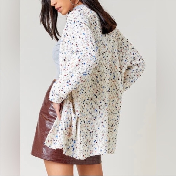 Francesca’s Mi Ami Colorful White Chenille Katie Confetti Long Cardigan - Picture 3 of 11